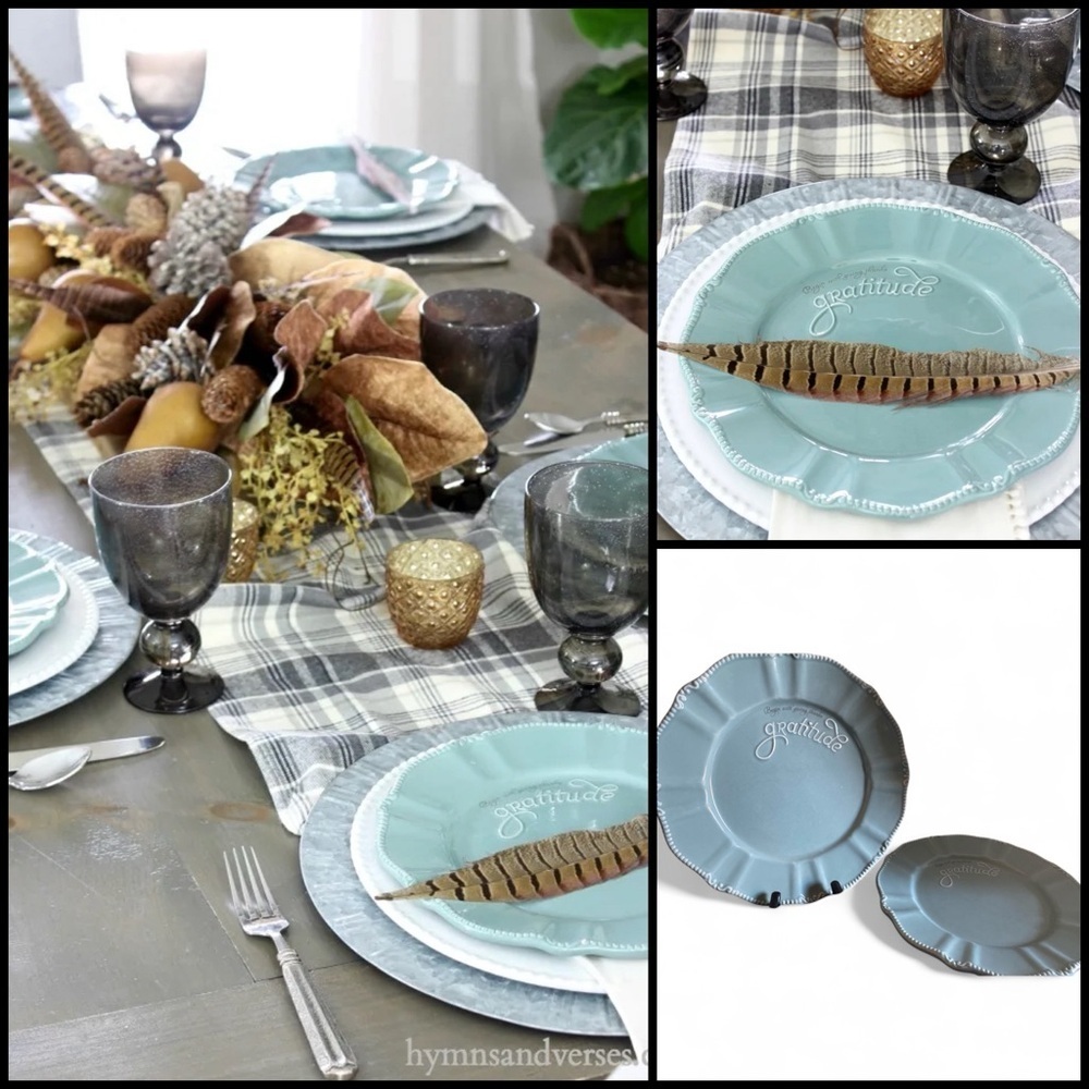 Retired Mary and Martha Gratitude Begin with giving thanks Blue Salad Plate Set